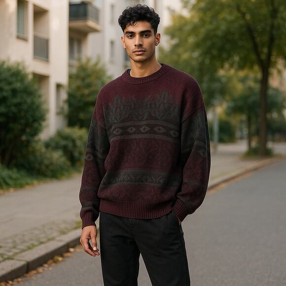 Vintage South Mountain Mens Sweater Sz 2X Burgundy Gray Blue - Picture 2 of 9